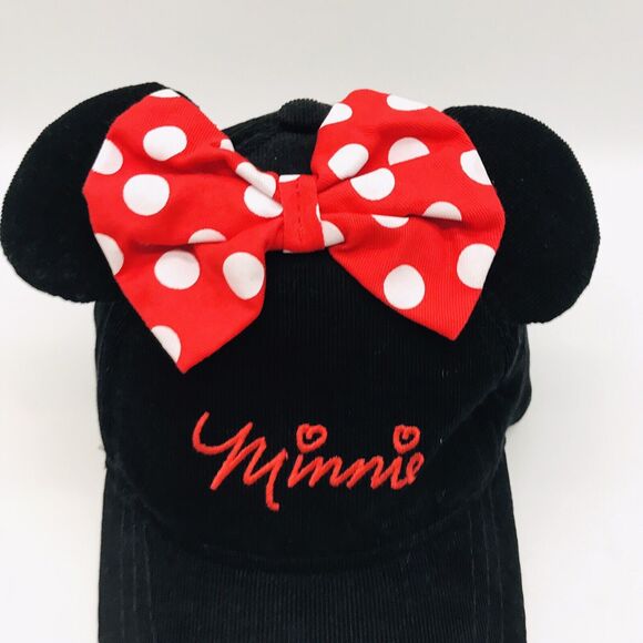 Disney Minnie Mouse Ball Cap Berkshire Fashions Black Corduroy Hat with Ears Bow - Picture 3 of 9
